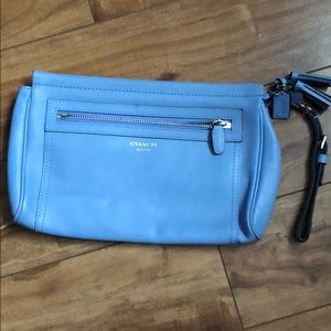 Coach large leather wristlet pastel blue